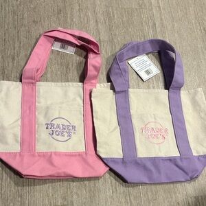 Mini Pink and Purple Trader Joe’s Canvas Tote Bags EASTER 2025 LTD. set of two.